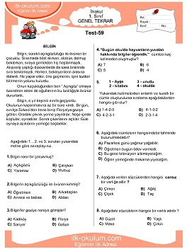 ilkokul 1. Sınıf Genel Tekrar Testleri 